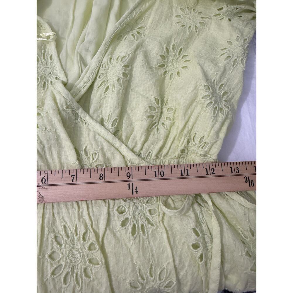 Zara Women’s XS Lime Green Eyelet Mini Wrap Dress Puff Sleeve Lined Cotton - Picture 9 of 13